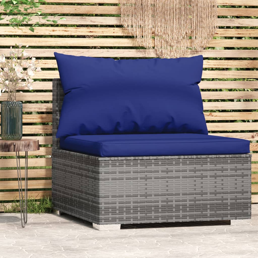 Divano Centrale da Giardino con Cuscini in Polyrattan Grigio - homemem39