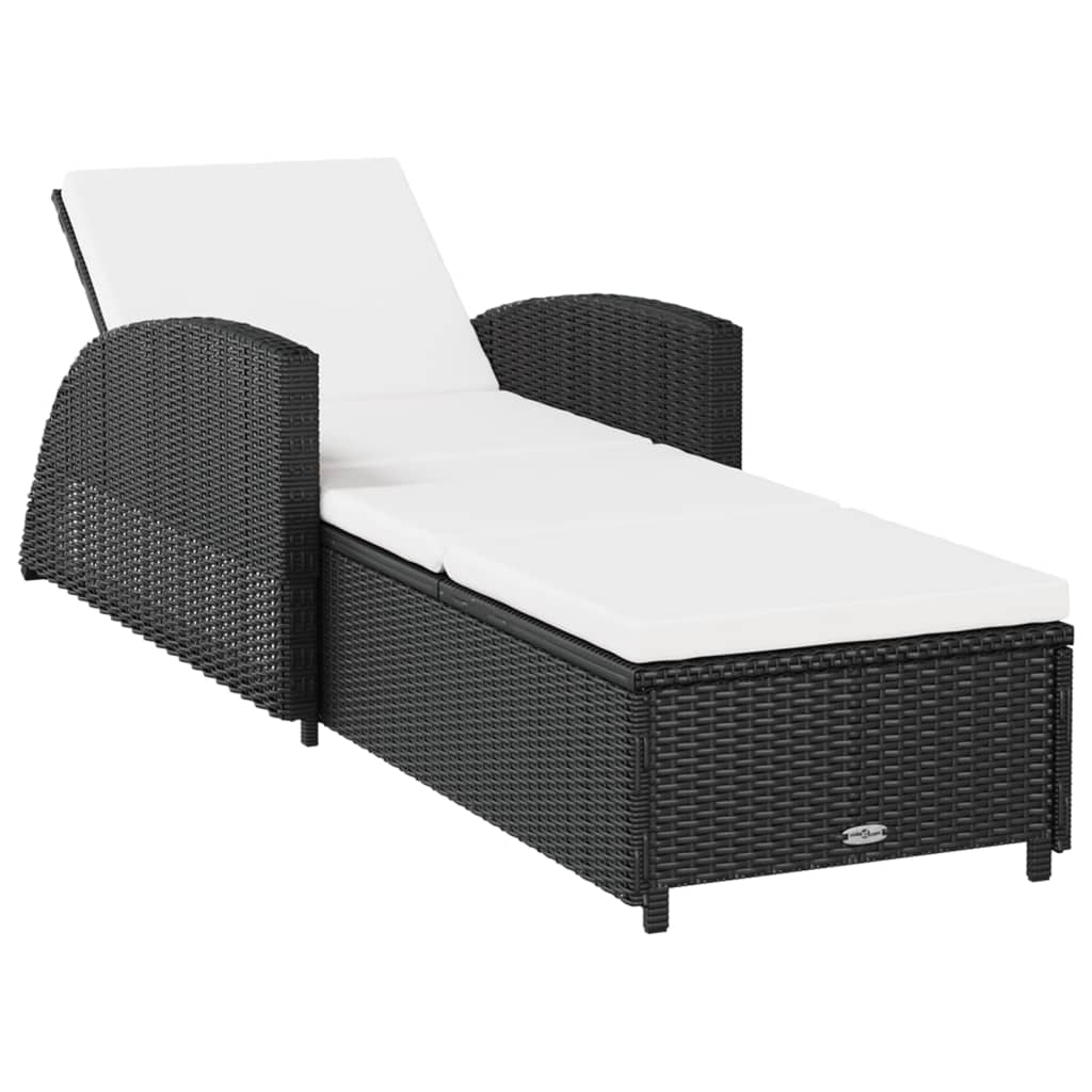 Lettino Prendisole con Cuscino Bianco Crema in Polyrattan Nero - homemem39