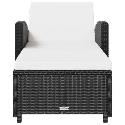 Lettino Prendisole con Cuscino Bianco Crema in Polyrattan Nero - homemem39