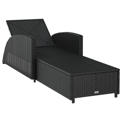 Lettino Prendisole con Cuscino Bianco Crema in Polyrattan Nero - homemem39