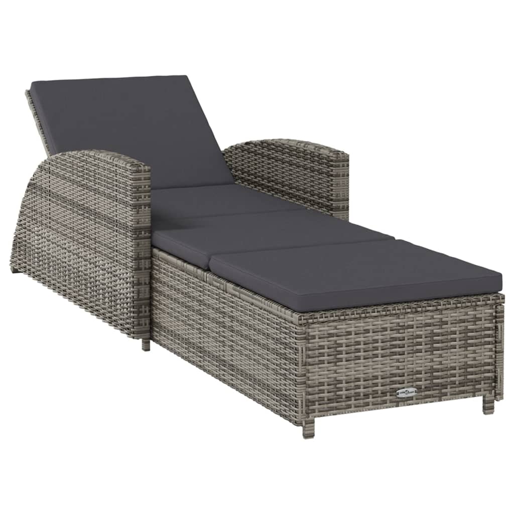 Lettino Prendisole con Cuscino Grigio Scuro Polyrattan Grigio - homemem39