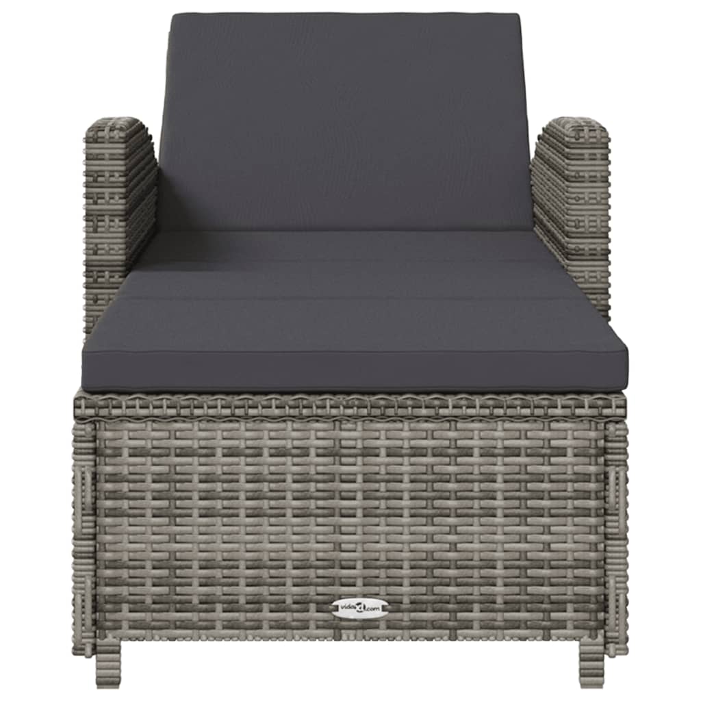 Lettino Prendisole con Cuscino Grigio Scuro Polyrattan Grigio - homemem39