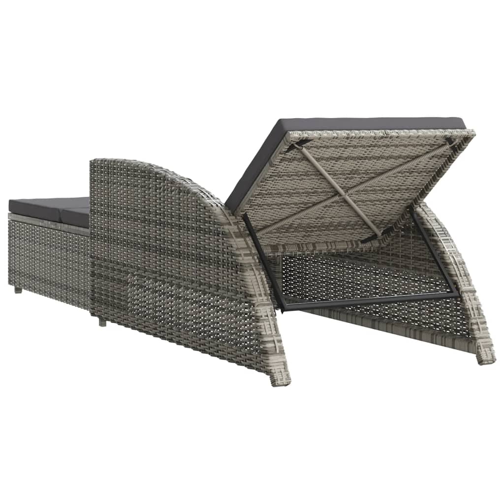 Lettino Prendisole con Cuscino Grigio Scuro Polyrattan Grigio - homemem39