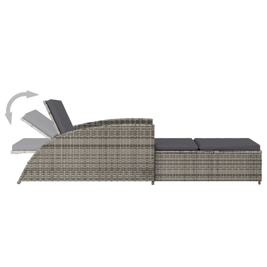 Lettino Prendisole con Cuscino Grigio Scuro Polyrattan Grigio - homemem39