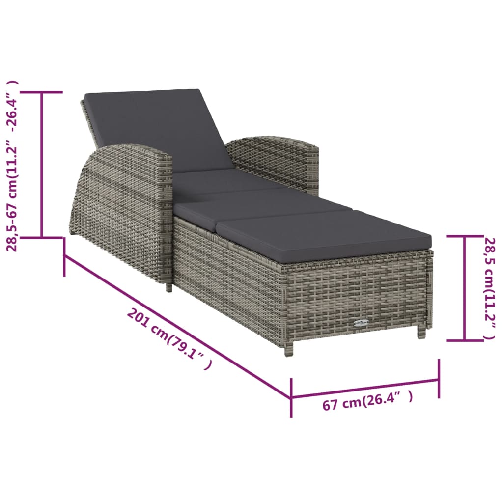 Lettino Prendisole con Cuscino Grigio Scuro Polyrattan Grigio - homemem39