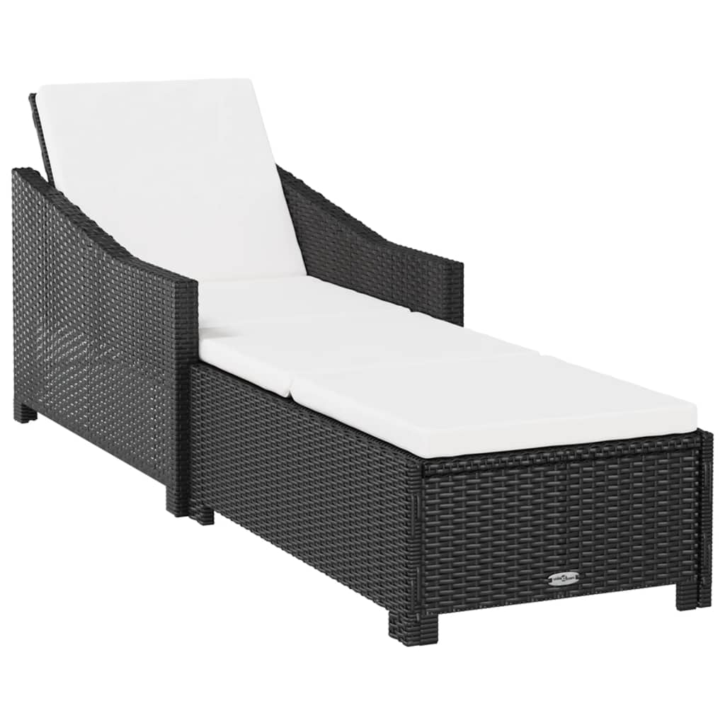 Lettino Prendisole con Cuscino Bianco Crema in Polyrattan Nero - homemem39