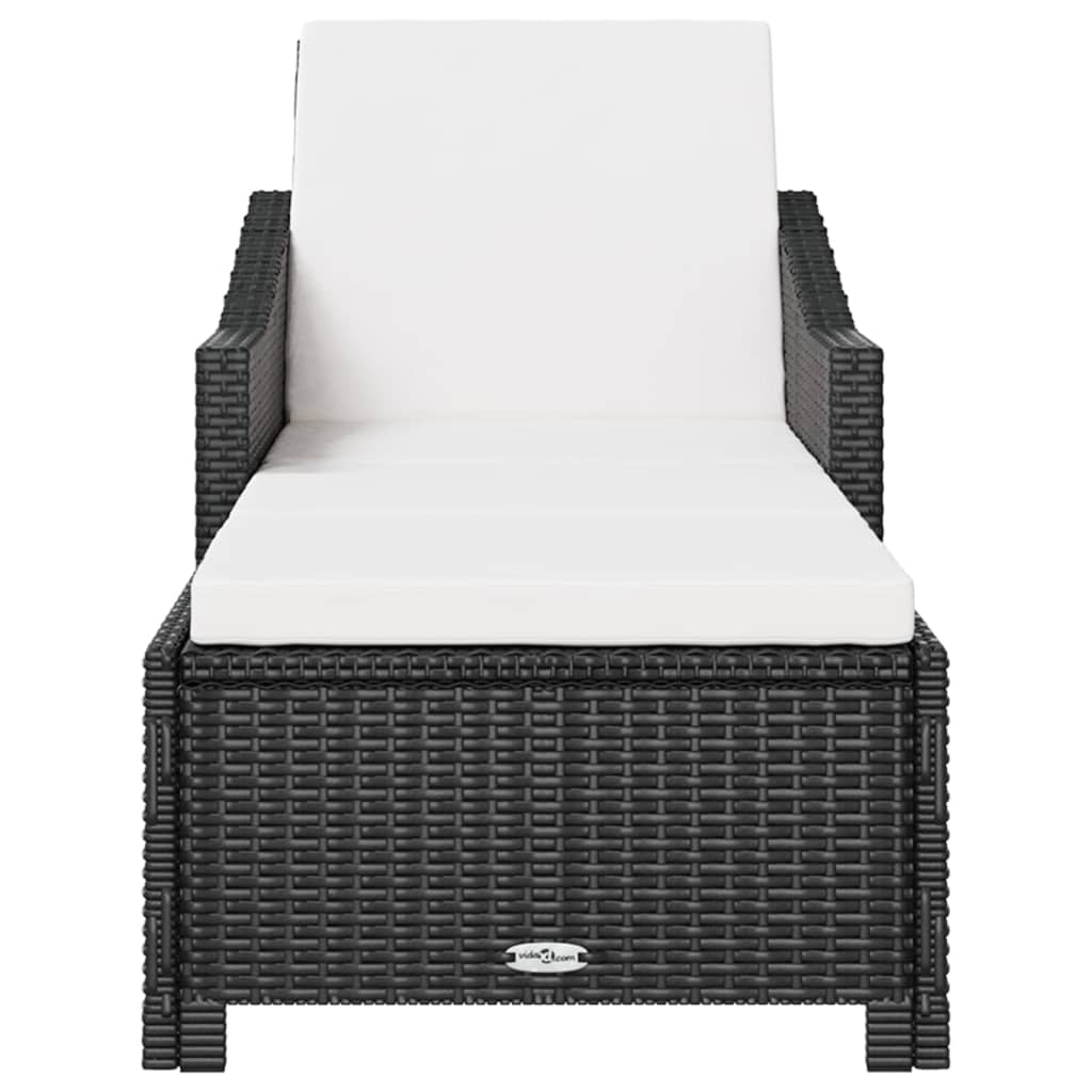 Lettino Prendisole con Cuscino Bianco Crema in Polyrattan Nero - homemem39