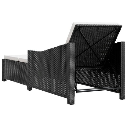 Lettino Prendisole con Cuscino Bianco Crema in Polyrattan Nero - homemem39