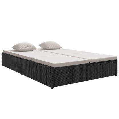 Lettino Prendisole Reclinabile con Cuscini in Polyrattan Nero - homemem39