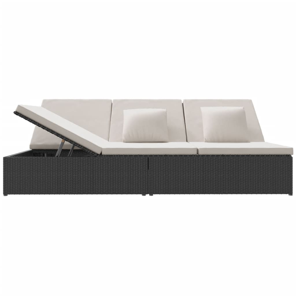 Lettino Prendisole Reclinabile con Cuscini in Polyrattan Nero - homemem39