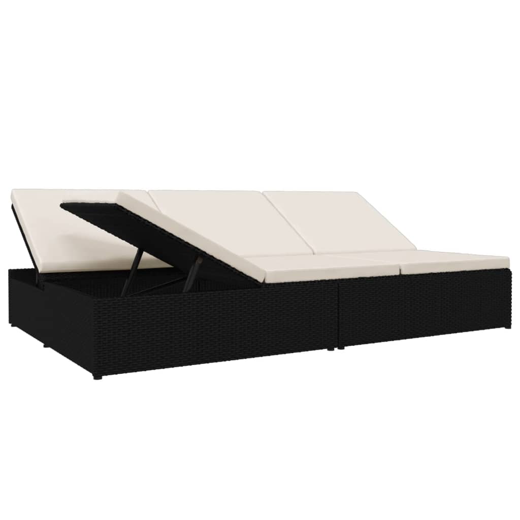 Lettino Prendisole Reclinabile con Cuscini in Polyrattan Nero - homemem39