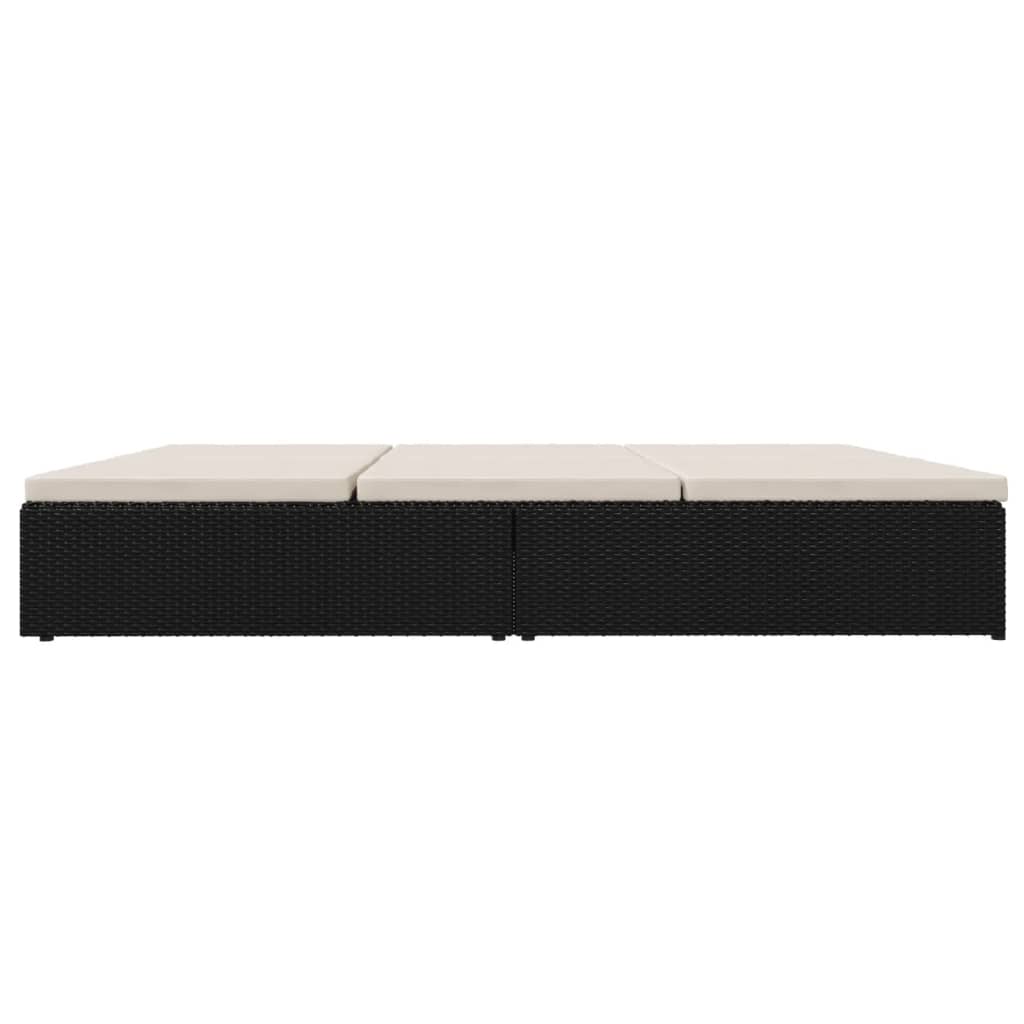 Lettino Prendisole Reclinabile con Cuscini in Polyrattan Nero - homemem39