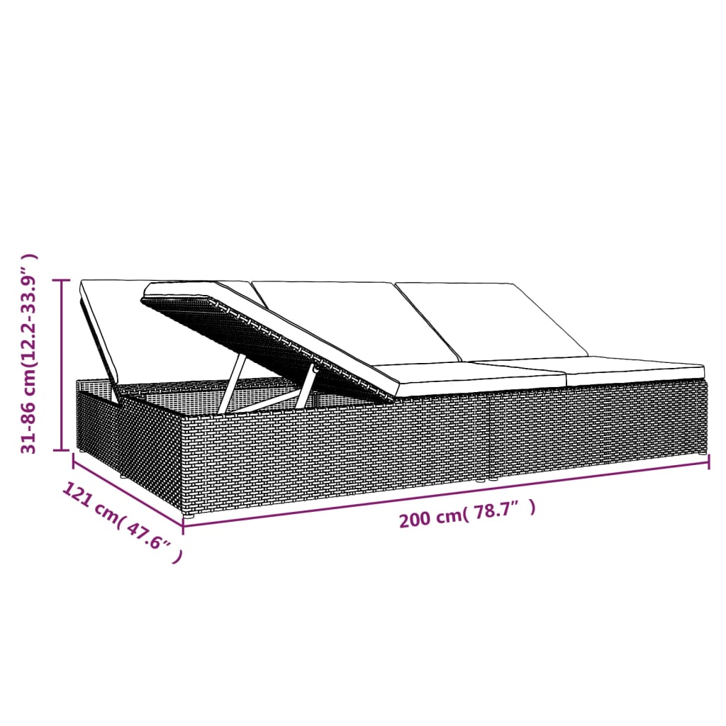 Lettino Prendisole Reclinabile con Cuscini in Polyrattan Nero - homemem39