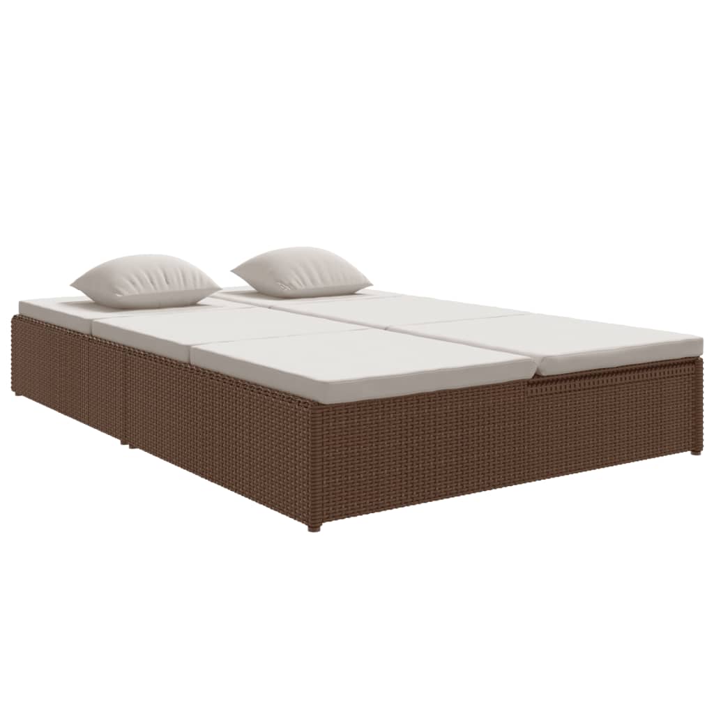 Lettino Prendisole Reclinabile con Cuscini Polyrattan Marrone - homemem39