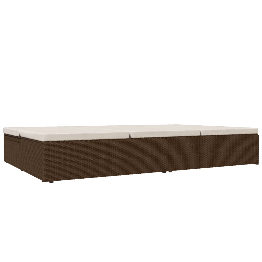 Lettino Prendisole Reclinabile con Cuscini Polyrattan Marrone - homemem39