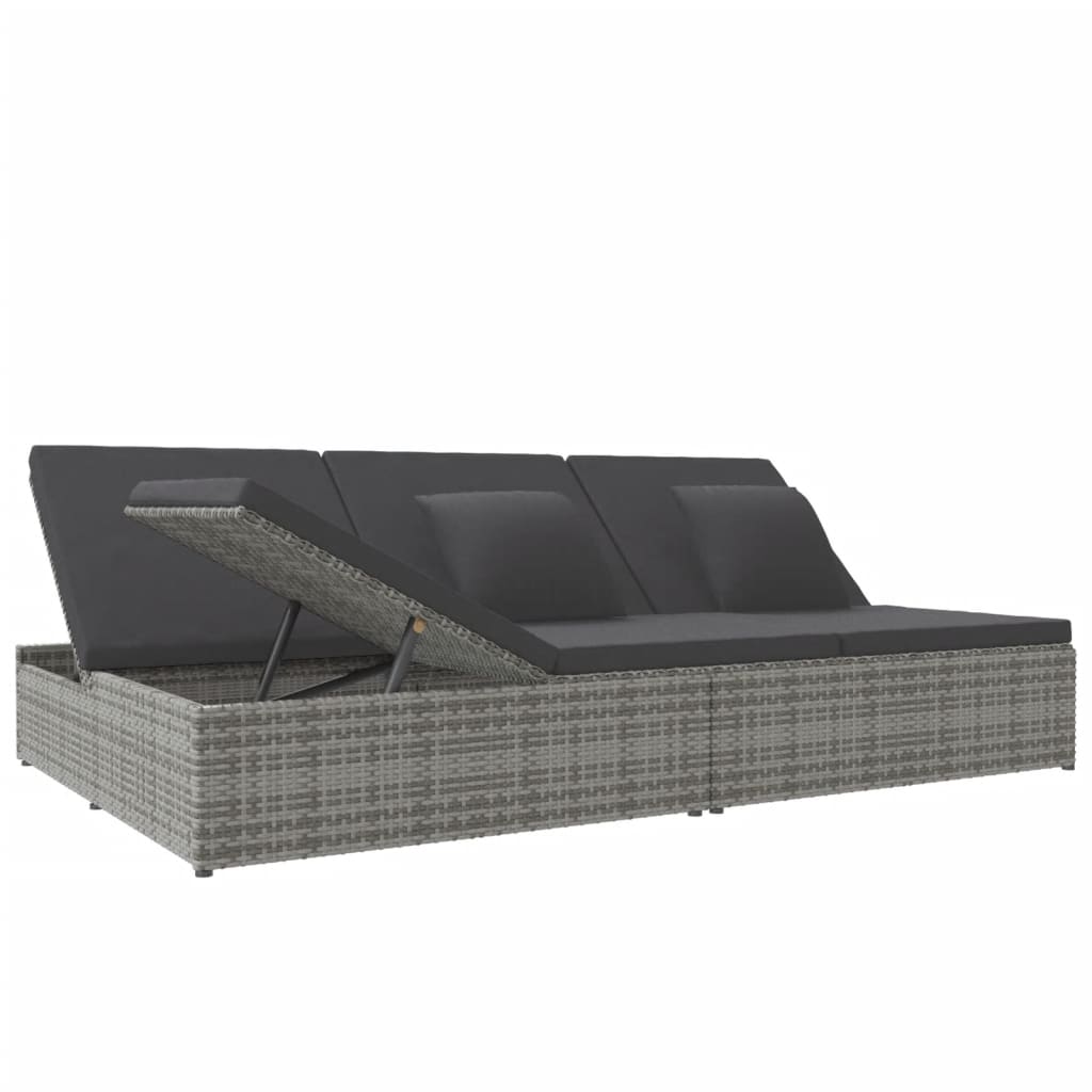 Lettino Reclinabile con Cuscini in Polyrattan Grigio Scuro - homemem39