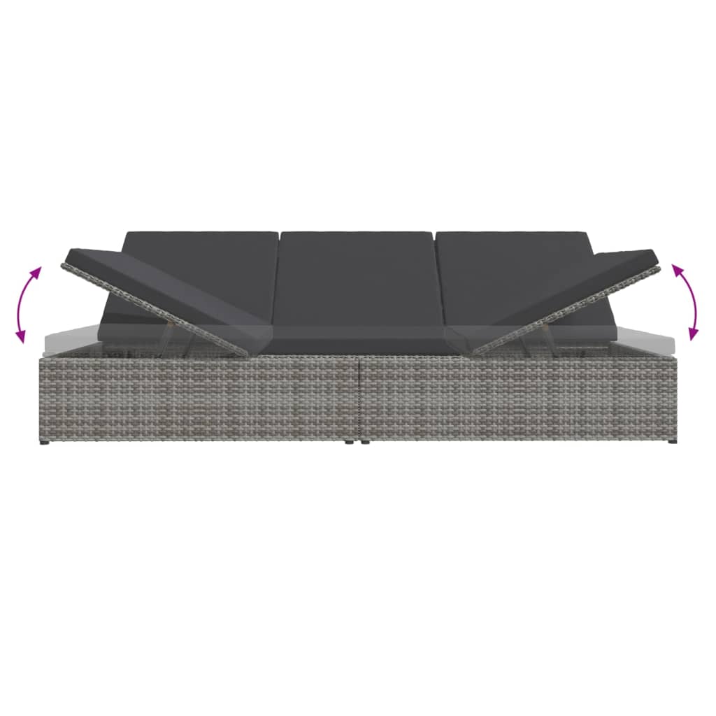 Lettino Reclinabile con Cuscini in Polyrattan Grigio Scuro - homemem39