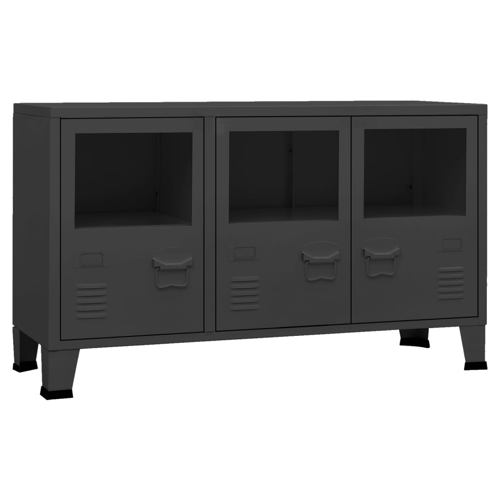 Credenza Nera Industriale 105x35x62 cm in Metallo e Vetro - homemem39