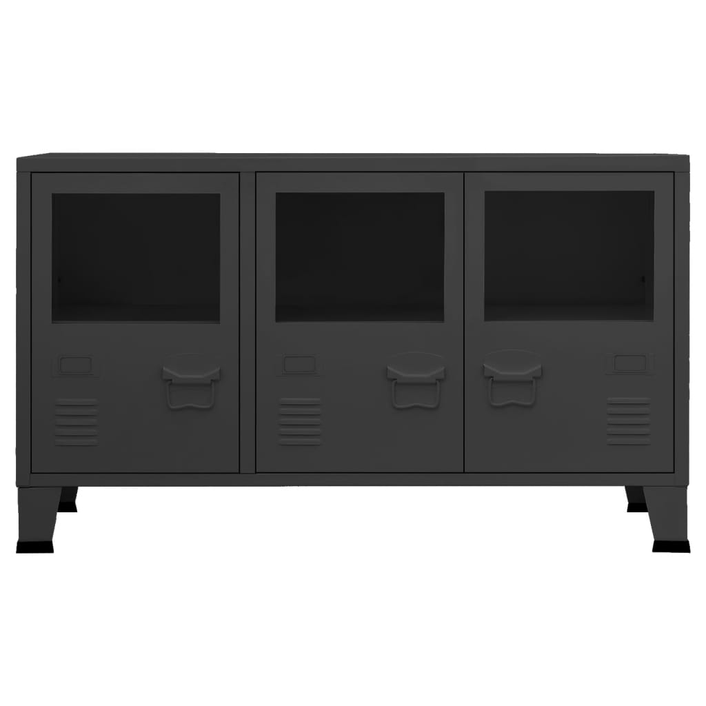 Credenza Nera Industriale 105x35x62 cm in Metallo e Vetro - homemem39