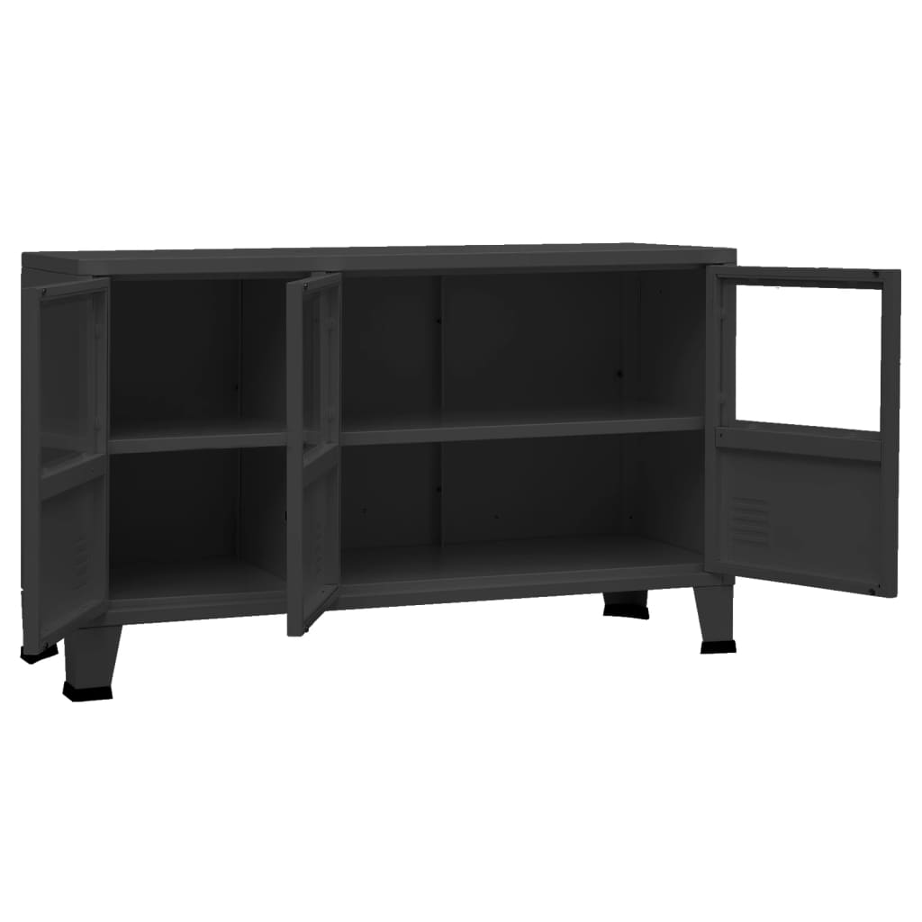 Credenza Nera Industriale 105x35x62 cm in Metallo e Vetro - homemem39