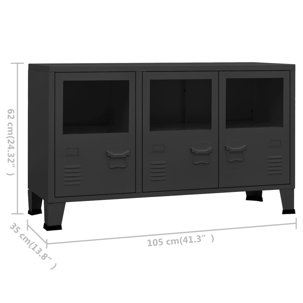 Credenza Nera Industriale 105x35x62 cm in Metallo e Vetro - homemem39