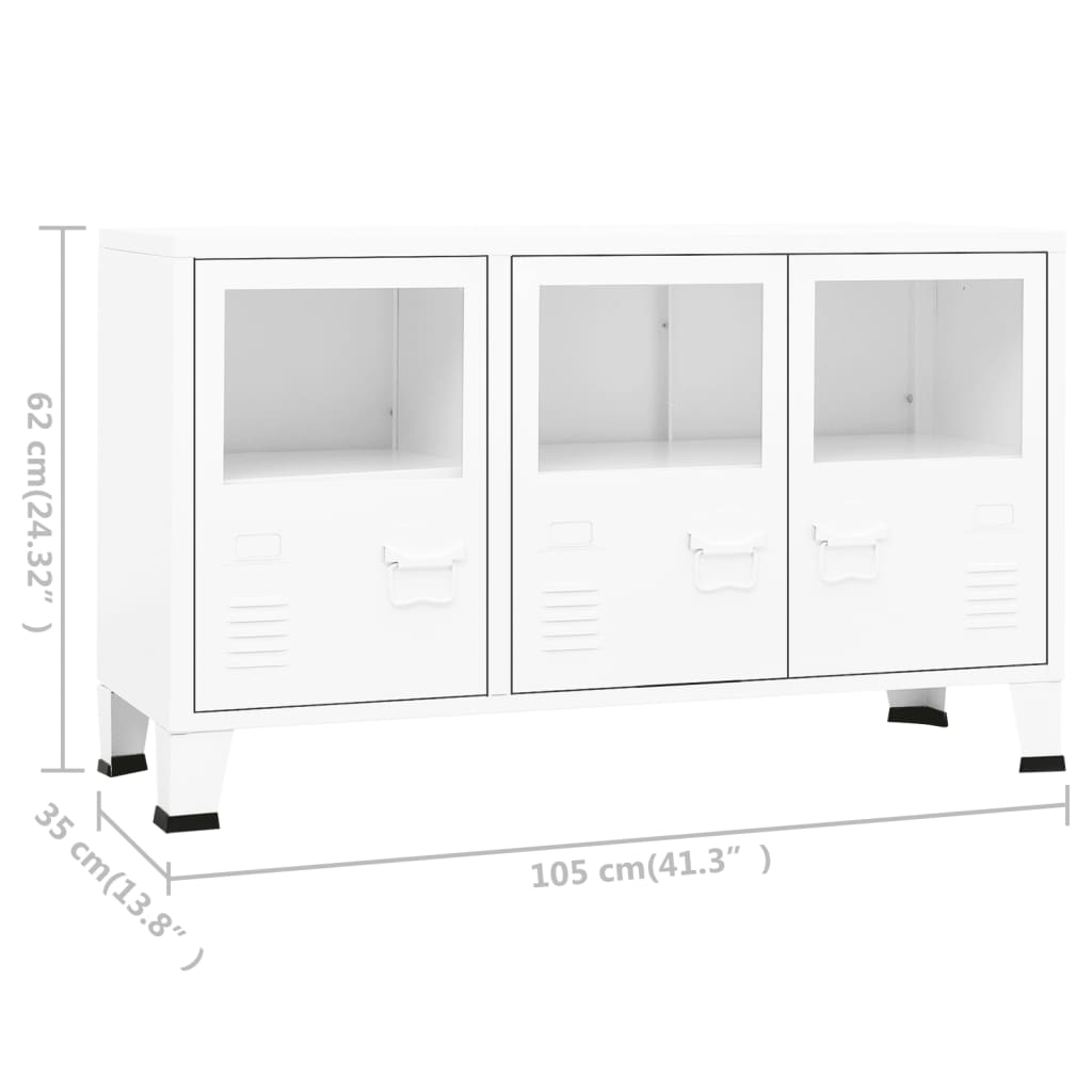 Credenza Bianca Industriale 105x35x62 cm in Metallo e Vetro - homemem39