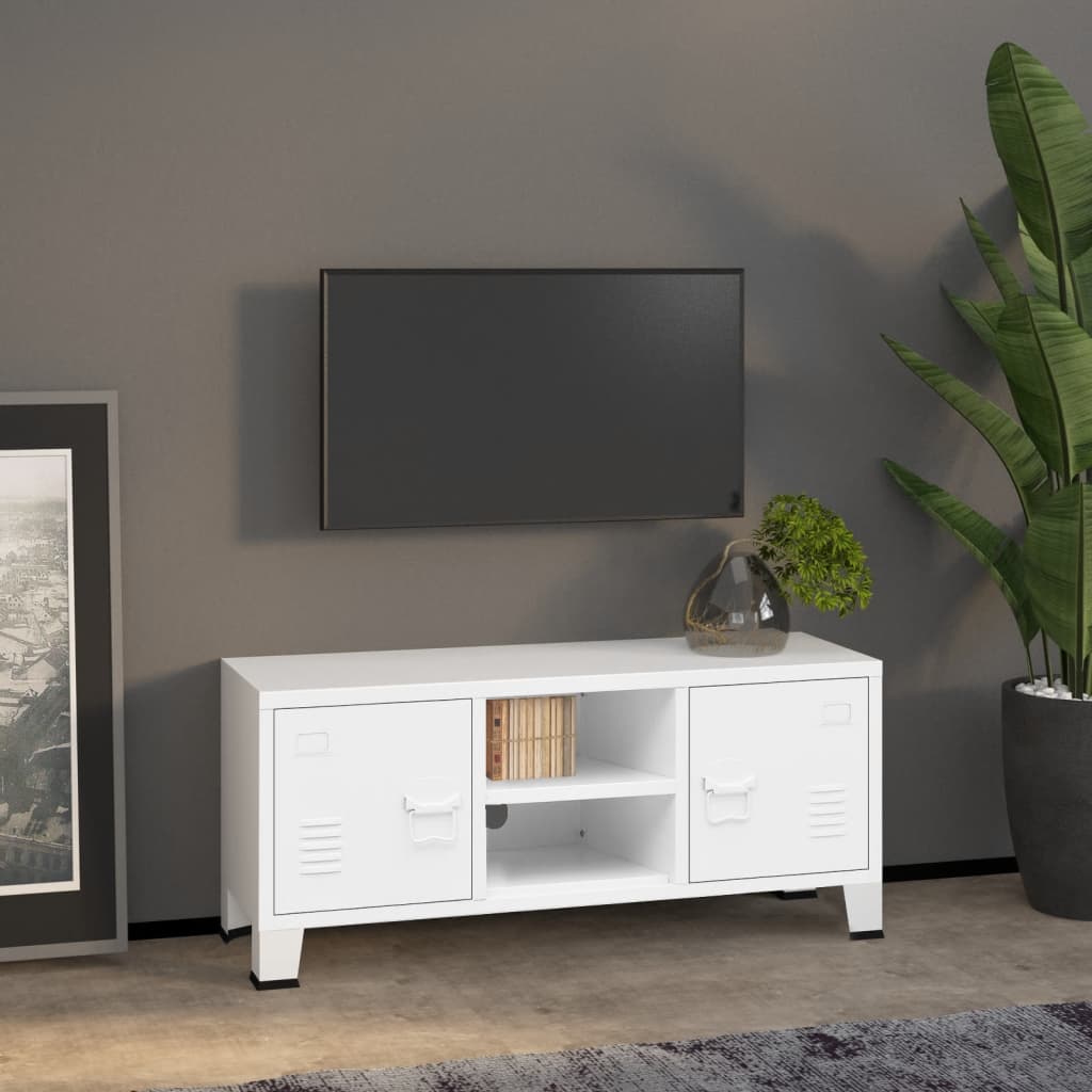 Mobile TV Industriale Bianco 105x35x42 cm in Metallo - homemem39