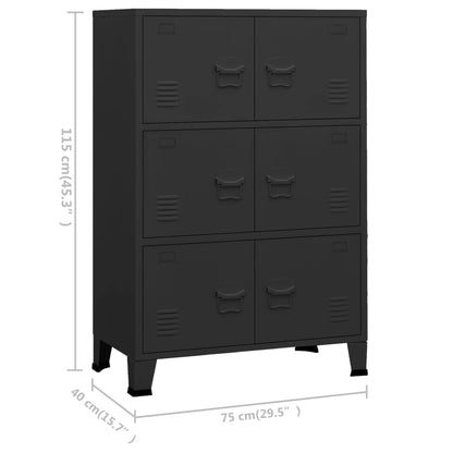 Armadio Classificatore Industriale Nero 75x40x115 cm in Metallo - homemem39