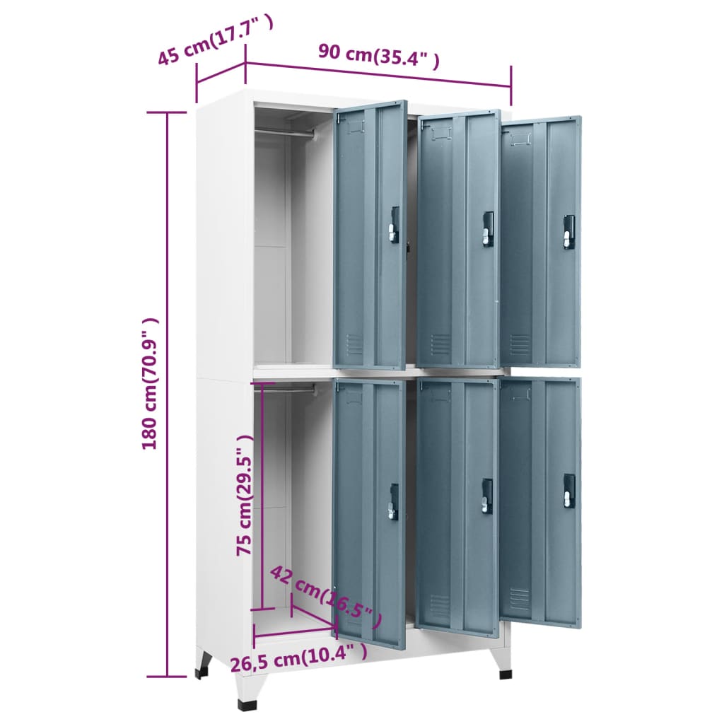 Armadietto Grigio Chiaro e Scuro 90x45x180 cm in Acciaio - homemem39