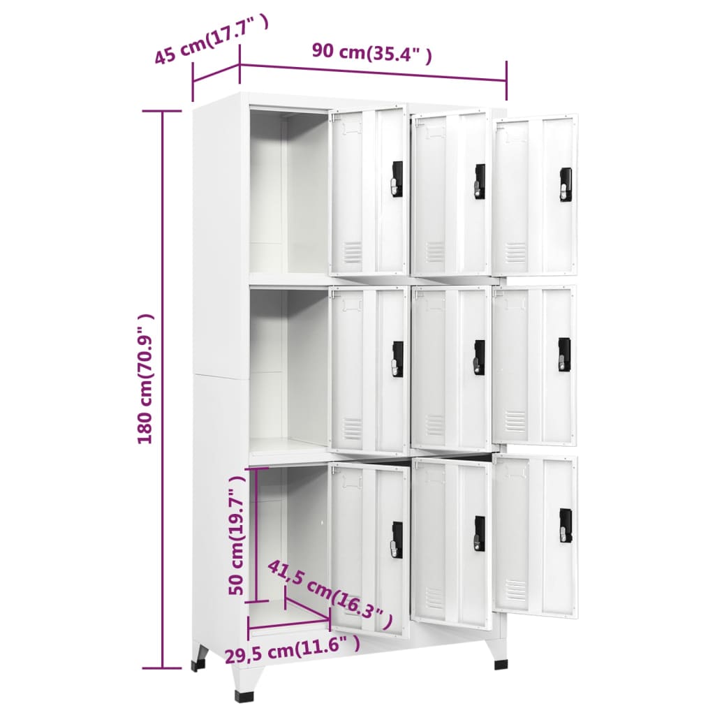 Armadietto con Serratura Bianco 90x45x180 cm in Acciaio - homemem39