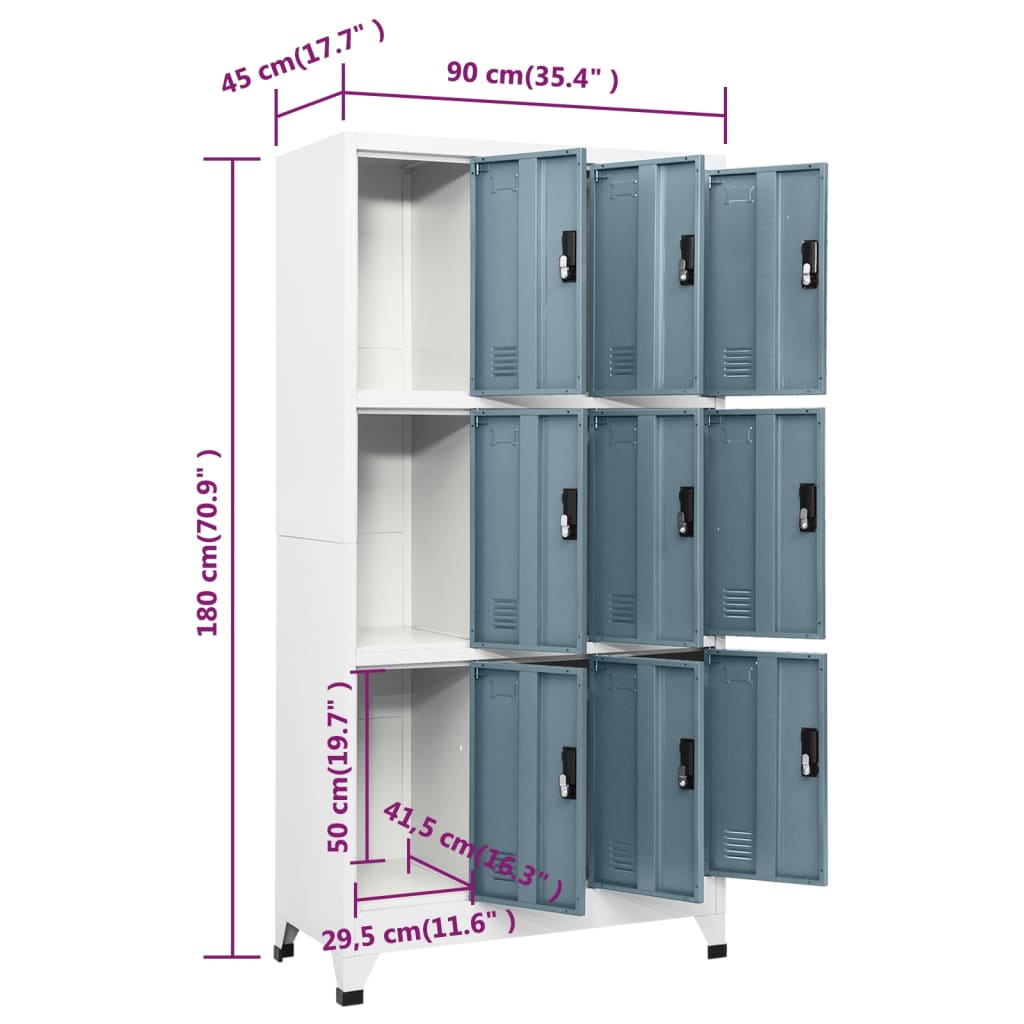 Armadietto Grigio Chiaro e Scuro 90x45x180 cm in Acciaio - homemem39