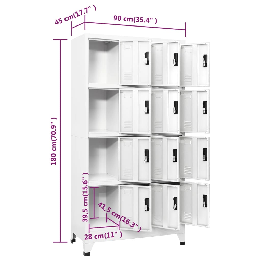 Armadietto con Serratura Bianco 90x45x180 cm in Acciaio - homemem39