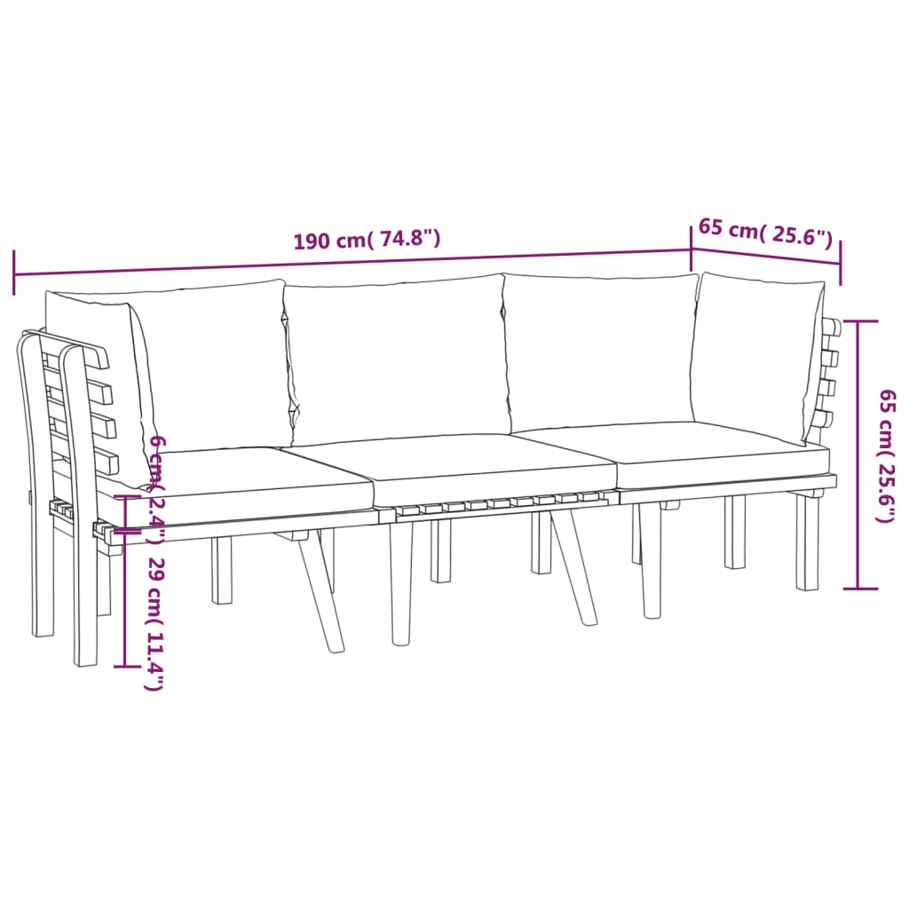 Set Divani da Giardino 3 pz con Cuscini in Massello di Acacia - homemem39