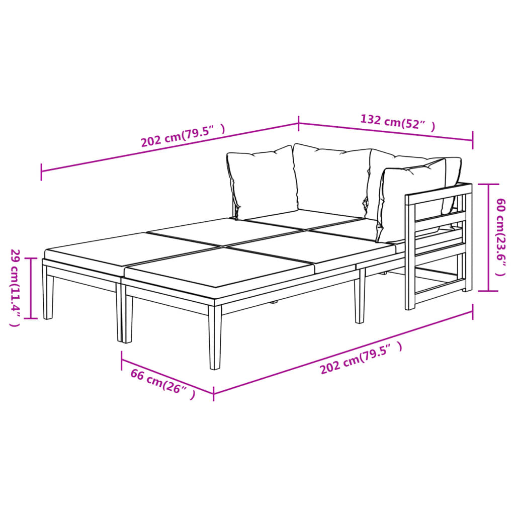 Lettini Prendisole con Cuscini Crema 2 pz Legno d'Acacia - homemem39