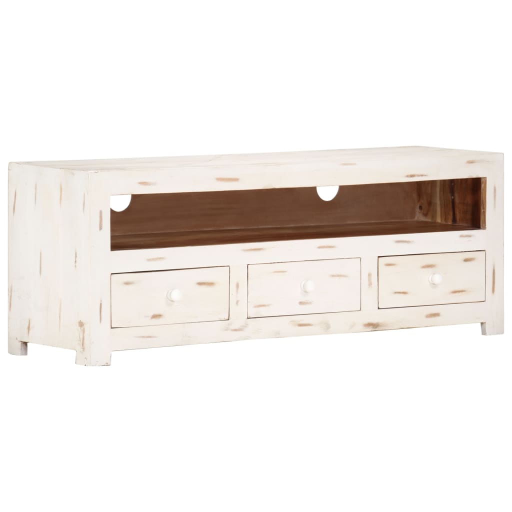 Mobile TV in Legno Massello di Acacia 110x30x40 cm Bianco - homemem39