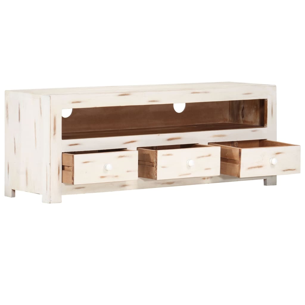 Mobile TV in Legno Massello di Acacia 110x30x40 cm Bianco - homemem39