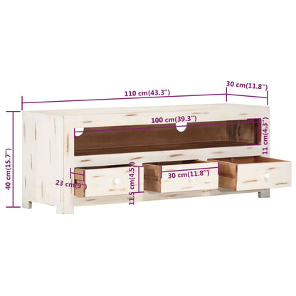 Mobile TV in Legno Massello di Acacia 110x30x40 cm Bianco - homemem39