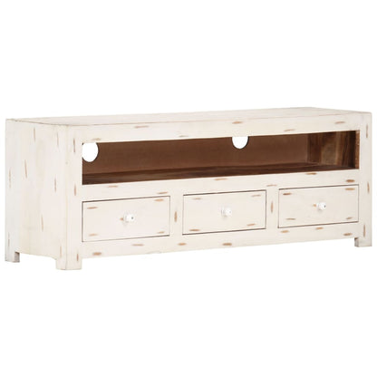 Mobile TV in Legno Massello di Acacia 110x30x40 cm Bianco - homemem39