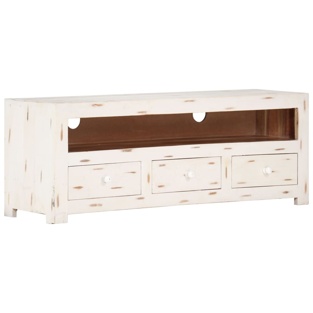 Mobile TV in Legno Massello di Acacia 110x30x40 cm Bianco - homemem39