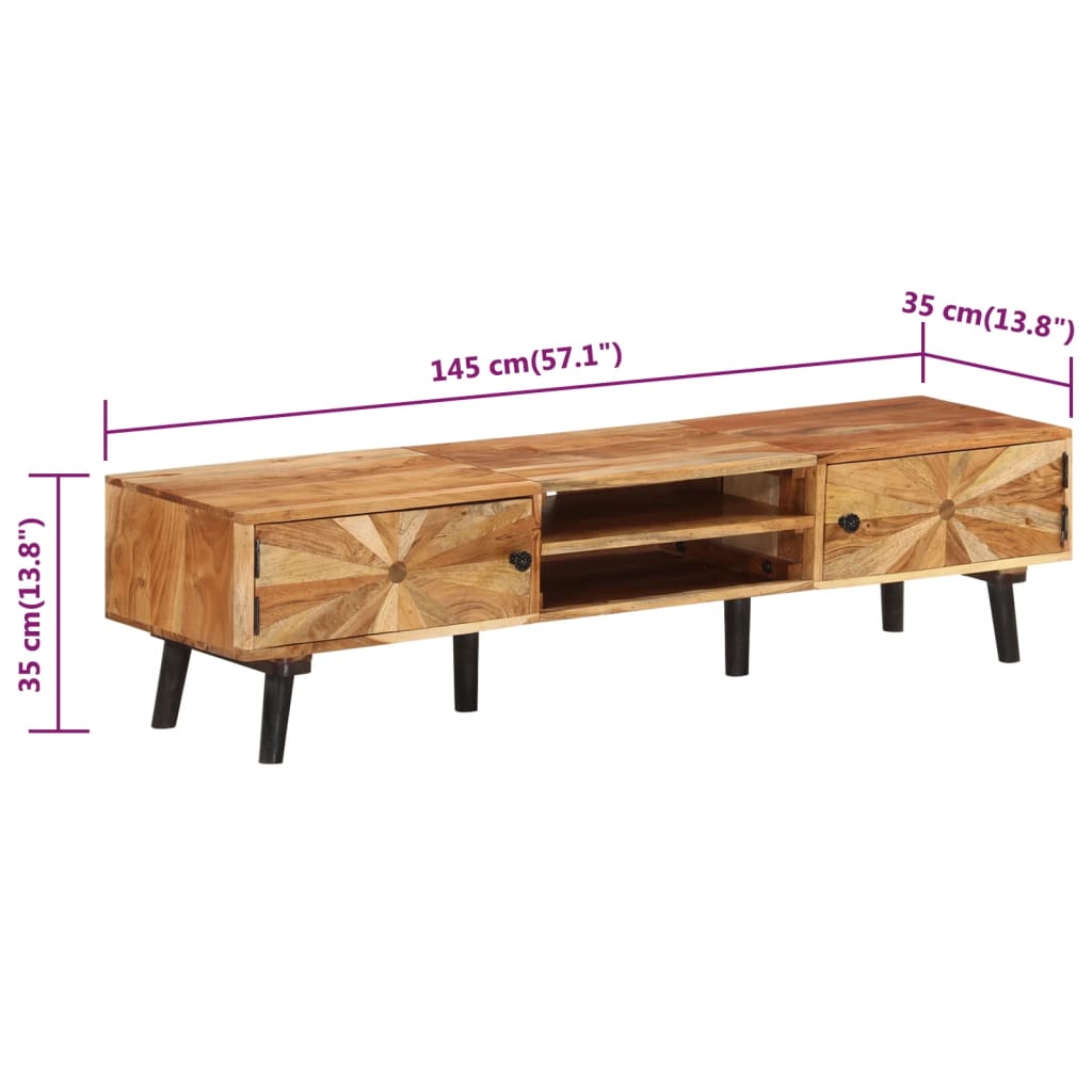 Mobile Porta TV 145x35x35 cm in Legno Massello di Acacia - homemem39