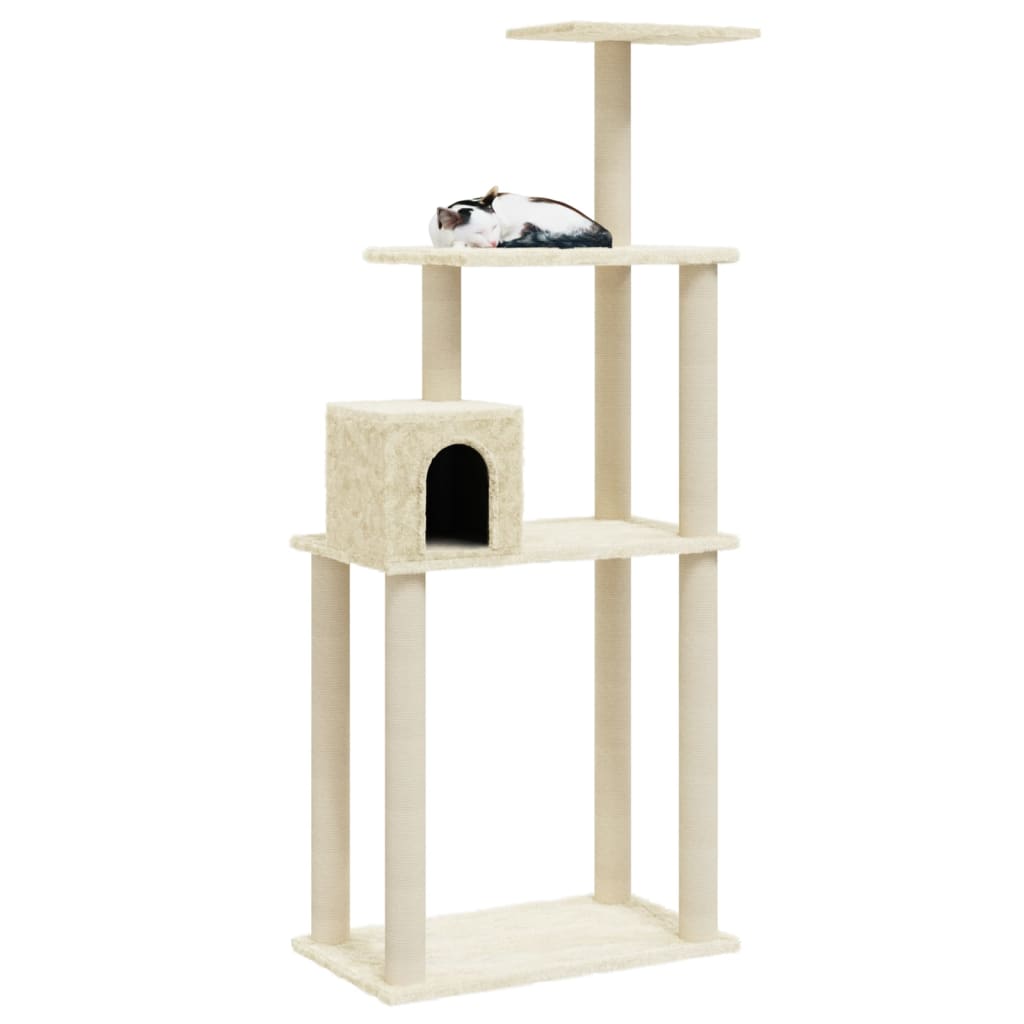 Albero per Gatti con Tiragraffi in Sisal Crema 147 cm - homemem39