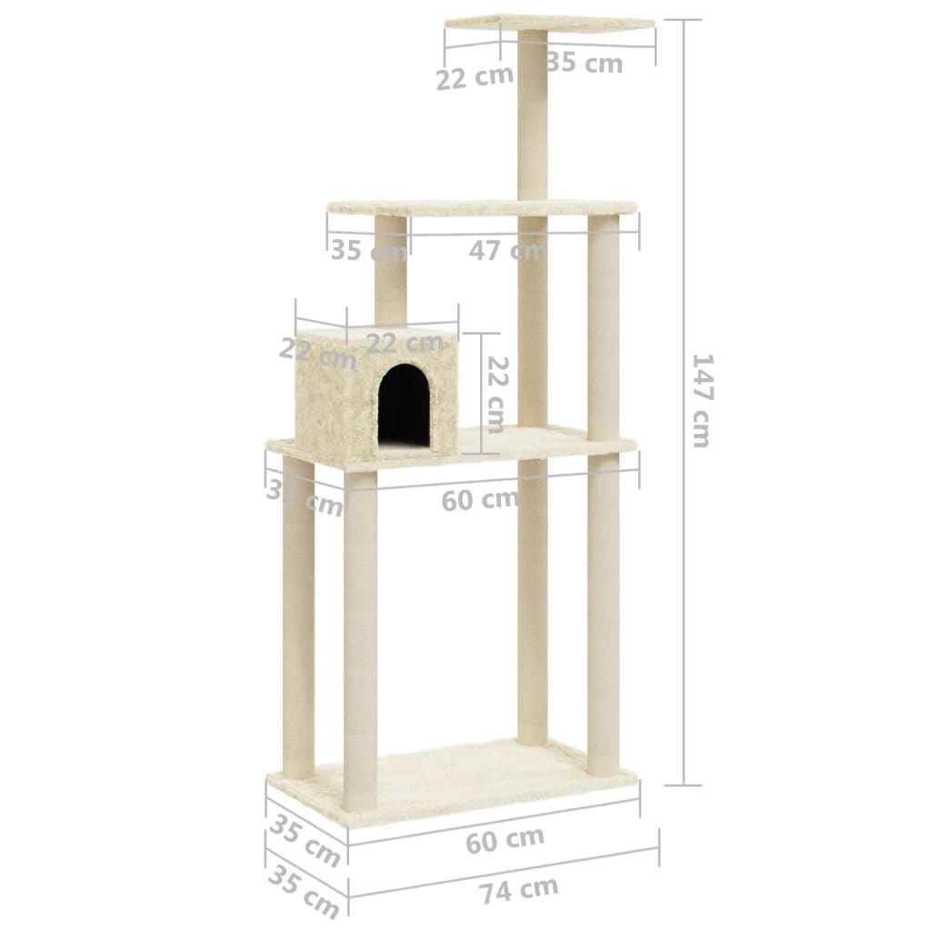 Albero per Gatti con Tiragraffi in Sisal Crema 147 cm - homemem39