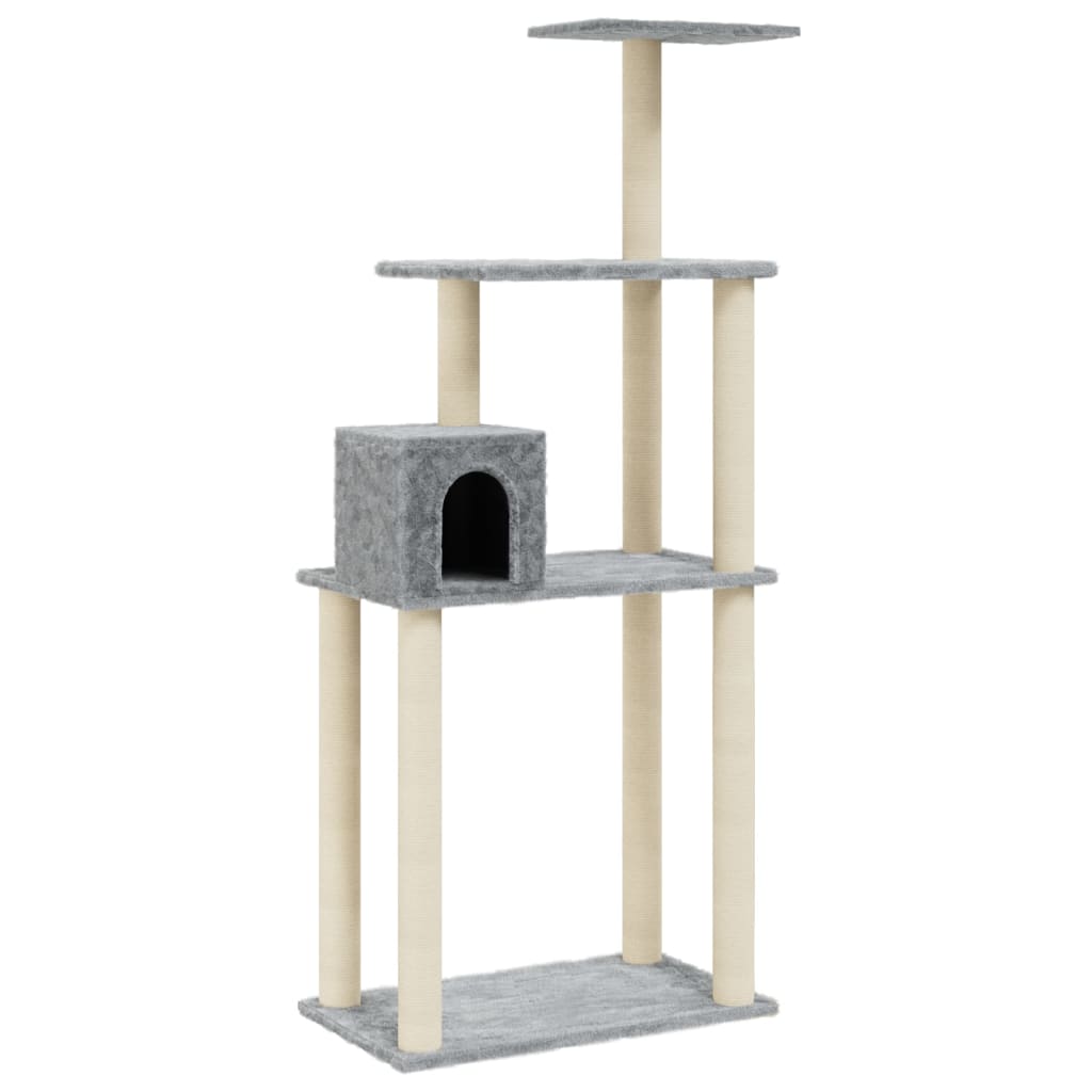 Albero per Gatti con Tiragraffi in Sisal Grigio Chiaro 147 cm - homemem39