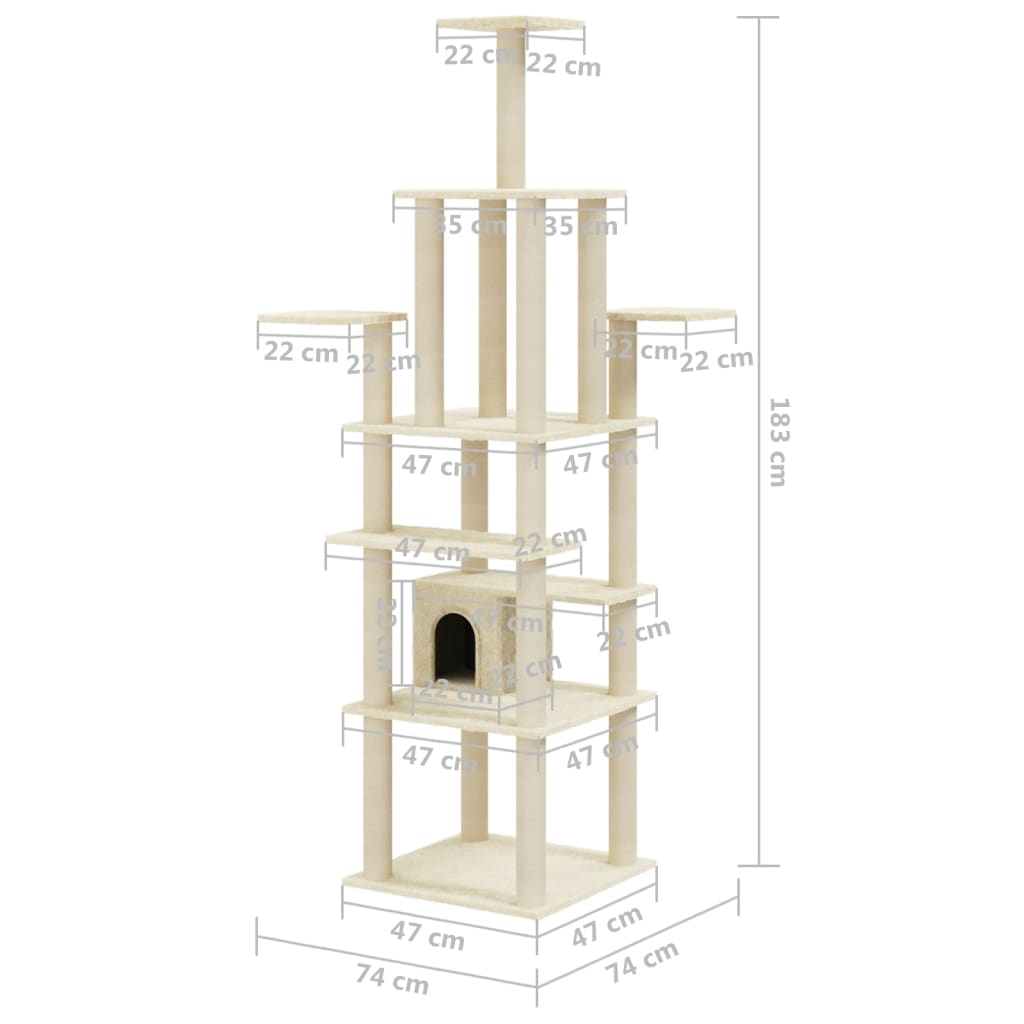 Albero per Gatti con Tiragraffi in Sisal Crema 183 cm - homemem39