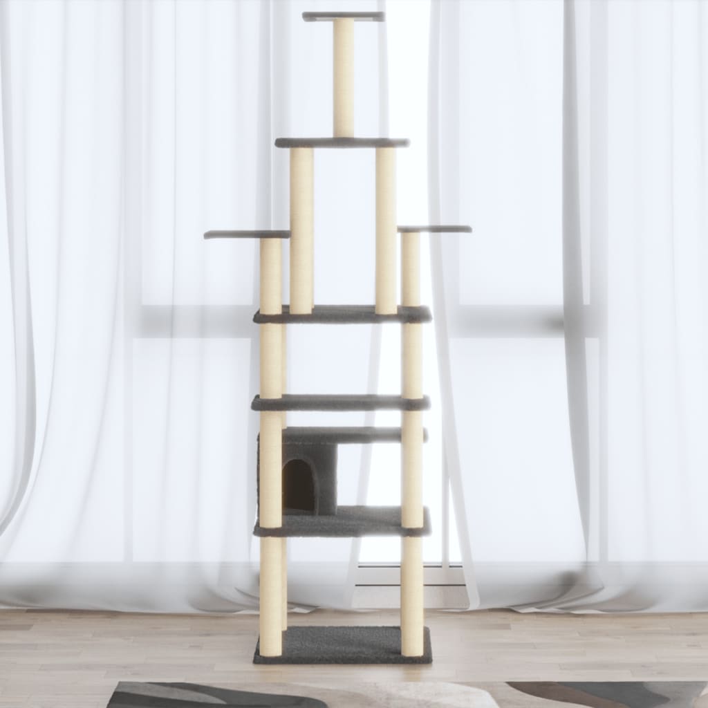 Albero per Gatti con Tiragraffi in Sisal Grigio Scuro 183 cm - homemem39