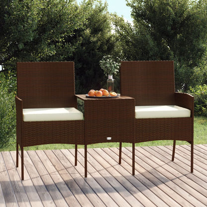 Divano da Giardino a 2 Posti con Tavolino in Polyrattan Marrone - homemem39