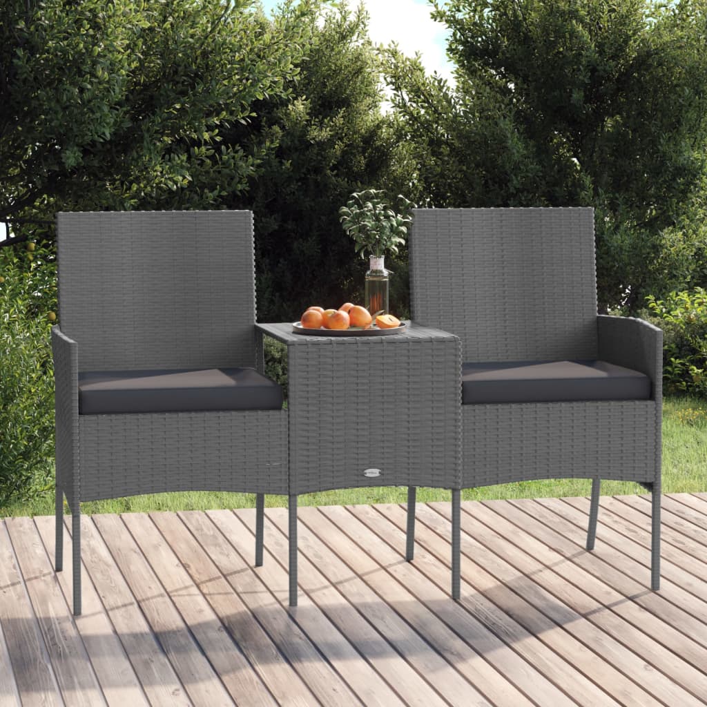 Divano da Giardino 2 Posti con Tavolino in Polyrattan Antracite - homemem39