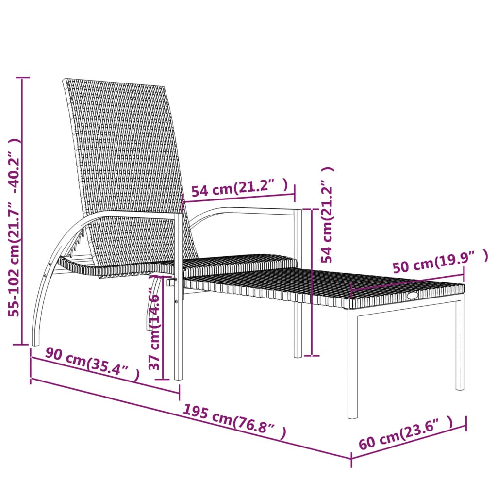 Lettini Prendisole 2 pz con Poggiapiedi in Rattan PE Marrone - homemem39