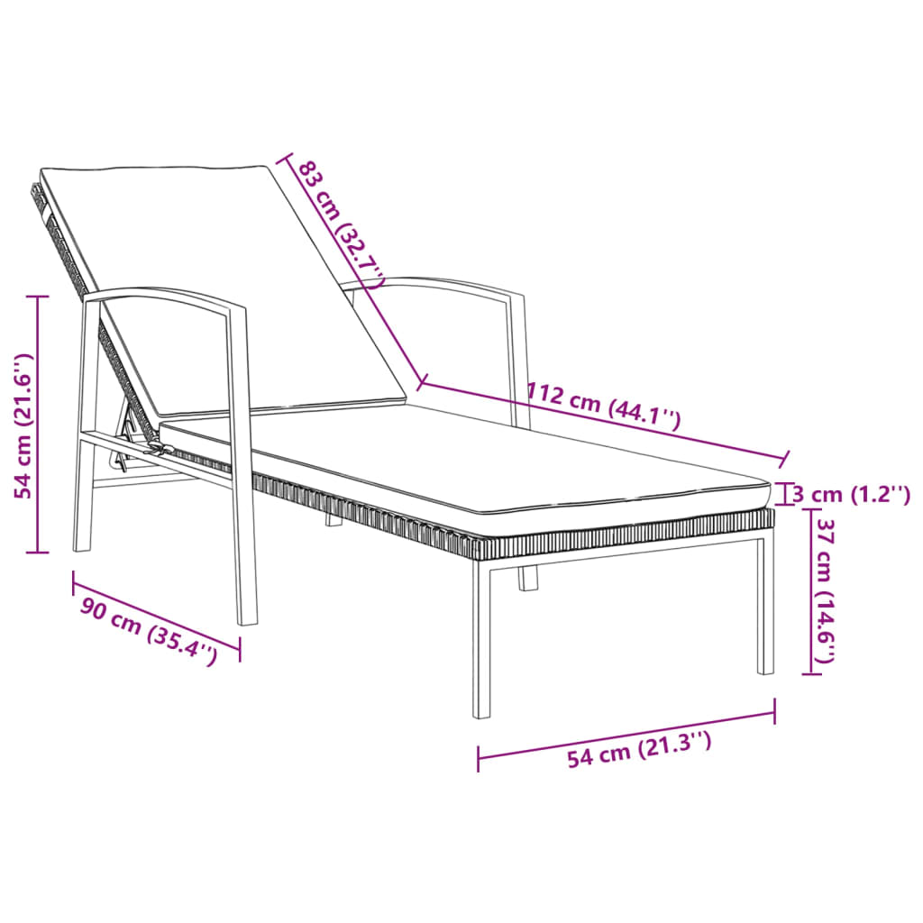 Lettino Prendisole da Giardino con Cuscino Polyrattan Marrone - homemem39