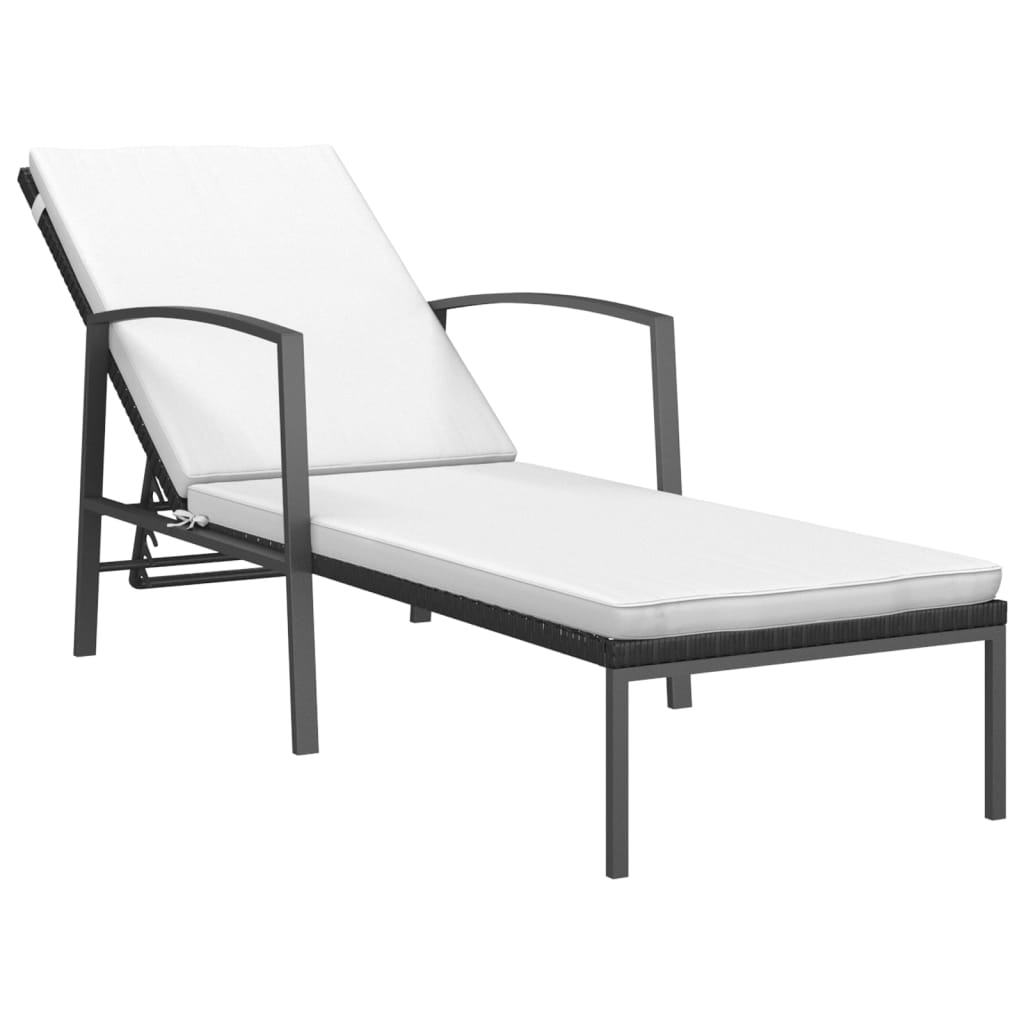 Lettino Prendisole da Giardino con Cuscino in Polyrattan Nero - homemem39